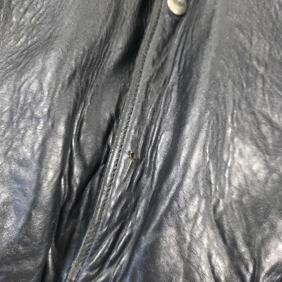 VTG DAVNUCCI Mens Black Genuine Leather Bomber Jacket PatchesXL Can fit 2XL
